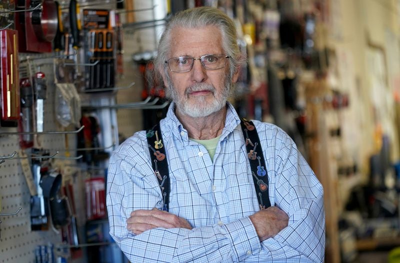 Bob Figley poses for portrait in his store, Brushville Supply, along East Taggart Street, Thursday, Feb. 1, 2024, in East Palestine. (Matt Freed for the Atlanta Journal Constitution)