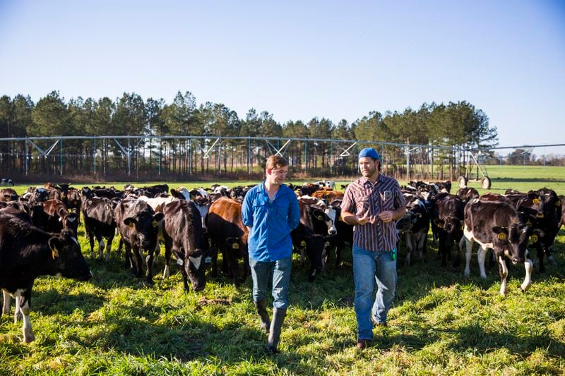 Kyle Wehner of Dreaming Cow (left) walks the fields with brother Clay Wehner of Buddha Belly Farm./Gabriel Hanway