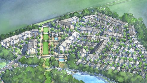 A sketch of Azalea Village, a development that will consist of 104 townhomes, 74 single-family homes and 310 apartment units at the corner of Azalea Drive and Buford Drive. (Courtesy Gwinnett County)