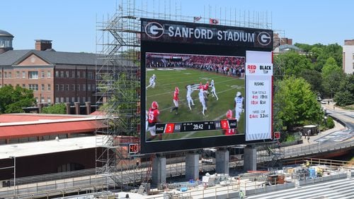 Sanford Stadium’s new upsized video board will be in operation at Saturday’s G-Day game.