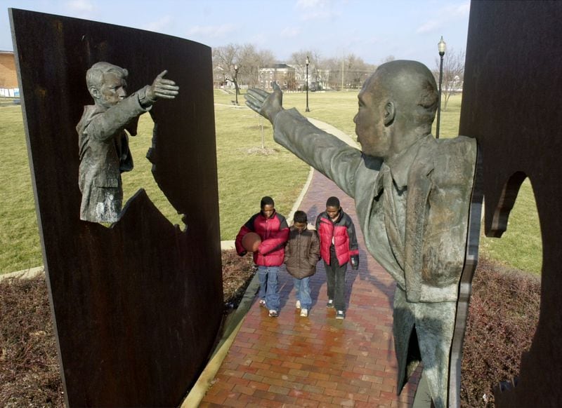 The "Landmark for Peace Memorial" in MLK Memorial Park in Indianapolis. (Darron Cummings, AP)