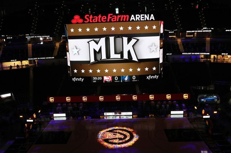 The Atlanta Hawks and Minnesota Timberwolves play in an MLK Day Unity game on Monday, Jan. 18, 2021, at State Farm Arena in Atlanta. (Curtis Compton / Curtis.Compton@ajc.com)