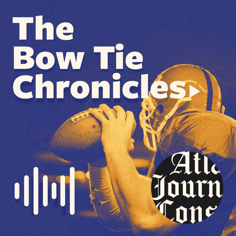 Stylized photo of football player with text "Bow Tie Chronicles"
