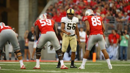 Army's Kenneth Brinson lines up against Ohio State earlier this season. (Photo courtesy Army sports information)