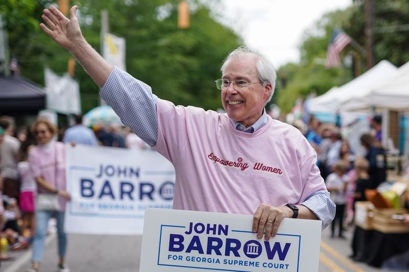 Georgia Supreme Court candidate John Barrow participated in the Inman Park Parade in Atlanta on Saturday.