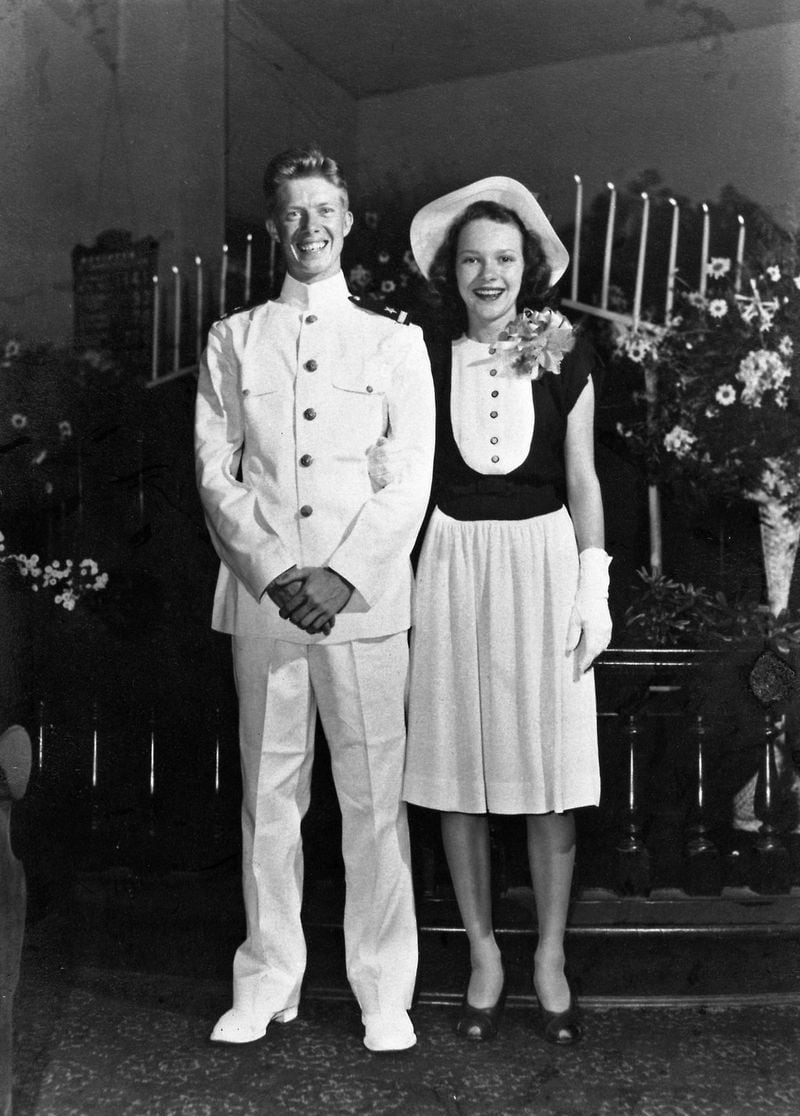 President Jimmy and Rosalynn Carter on their July 7, 1956, wedding day in Plains, Georiga. “I fell in love with a photograph of him,” Rosalynn said. “My mother said it must have been his white uniform.” Contributed by Harper One/Harper Collins