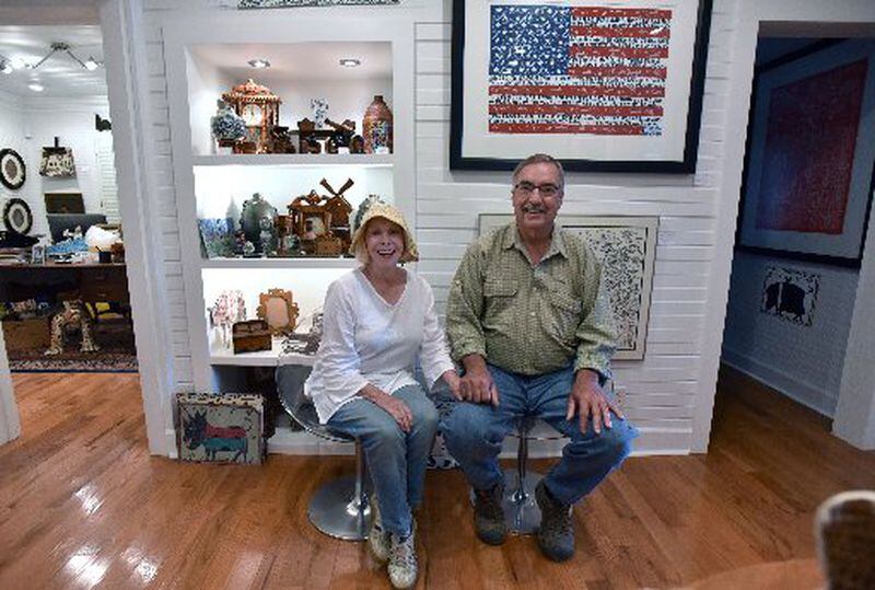 Portrait of Jane and Larry Schlachter at their Folk America Gallery, beside their Trade Days flea market, in Summerville. HYOSUB SHIN / HSHIN@AJC.COM