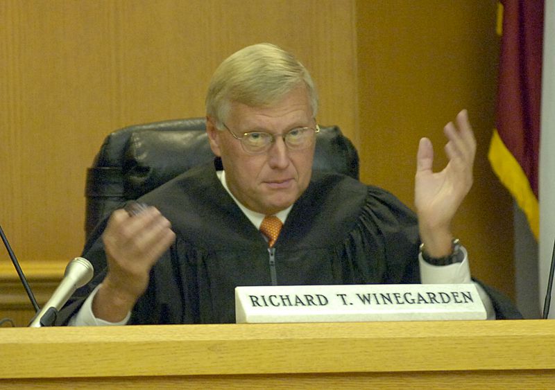 Judge Richard T. Winegarden speaking to the lawyers during the trial of Khalid Adem.  (NICK ARROYO/AJC staff)
