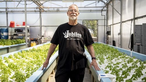 Pastor Jimmy Dorrell, who has lived in North Waco for 40 years, in Mission Waco’s hydroponic garden behind the Jubilee Market grocery store. Photo by Nitashia Johnson