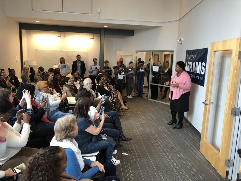 Democrat Stacey Abrams addressed volunteers in the spring. 