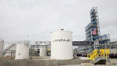 Part of the LanzaJet plant is seen during the grand opening on Wednesday, January 24, 2024, in Soperton, Ga. LanzaJet is the world’s first ethanol sustainable aviation fuel (SAF) production facility. 
(Miguel Martinez /miguel.martinezjimenez@ajc.com)