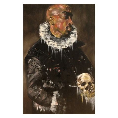 "Pac With a Skull," a portrait of Tupac Shakur