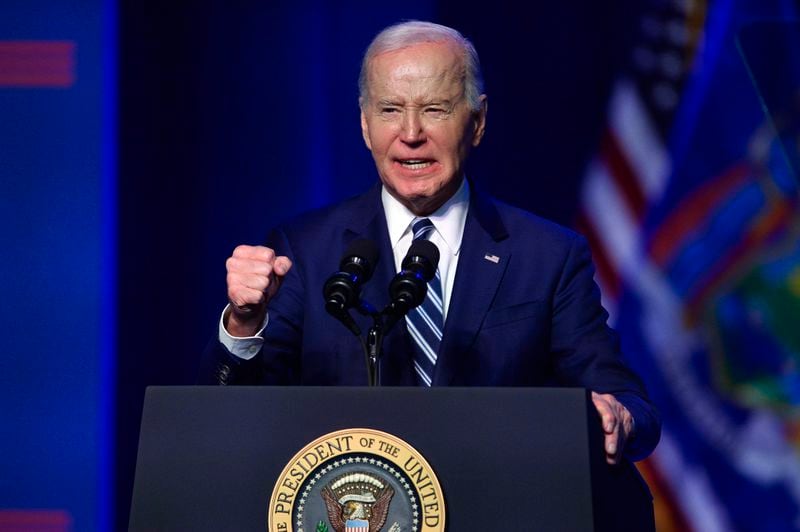 President Joe Biden delivers remarks on the CHIPS and Science Act at the Milton J. Rubenstein Museum in Syracuse, N.Y., Thursday, Apr. 25, 2024. (AP Photo/Adrian Kraus)