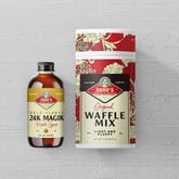 Waffle mix and 24-karat gold-flaked syrup. Courtesy of Nana’s Chicken-n-Waffles