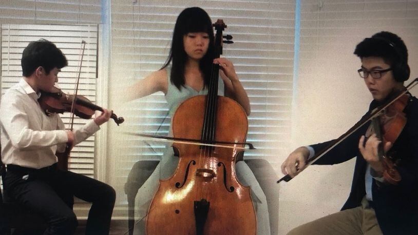 The Tangent Trio, all from Gwinnett County.  John Cho of Buford, Lexine Feng of Peachtree Corners, and Yuji Yamada of Duluth won the Grand Prize award for the High School Division Franklin Pond Chamber Music Competition over Memorial Day weekend. COURTESY OF FRANKLIN POND CHAMBER MUSIC