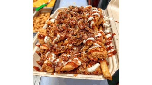 Barbecue ranch fried chicken fries with bacon from Mr. Fries Man. / Mr. Fries Man Facebook page