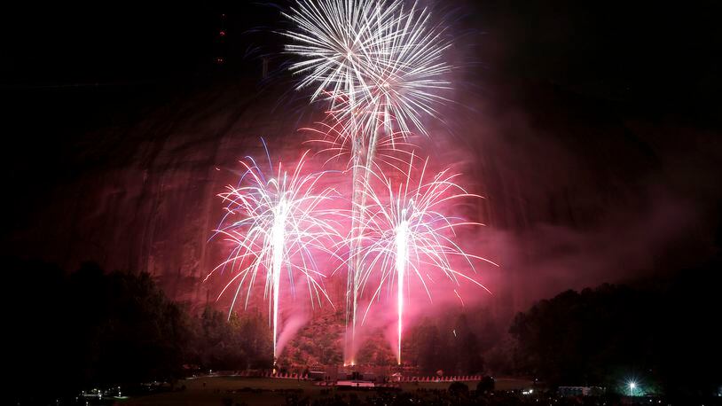 Fireworks are displayed at Stone Mountain Park on Thursday, June 30, 2021. A fireworks and laser show display goes through July 5 at the park in celebration of Independence Day. (Christine Tannous / christine.tannous@ajc.com)