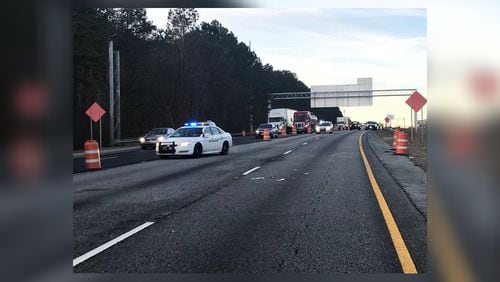 A construction worker was hit Friday on I-85 North in Gwinnett County, police said.