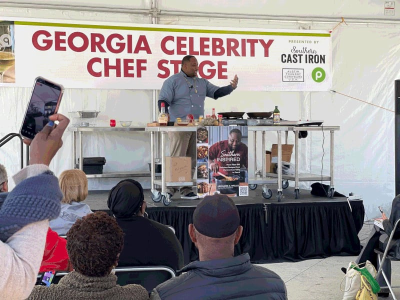 Jernard Wells appeared on the Georgia Celebrity Chef Stage in 2022 at the Georgia Food and Wine Festival. / Courtesy of the Georgia Food and Wine Festival