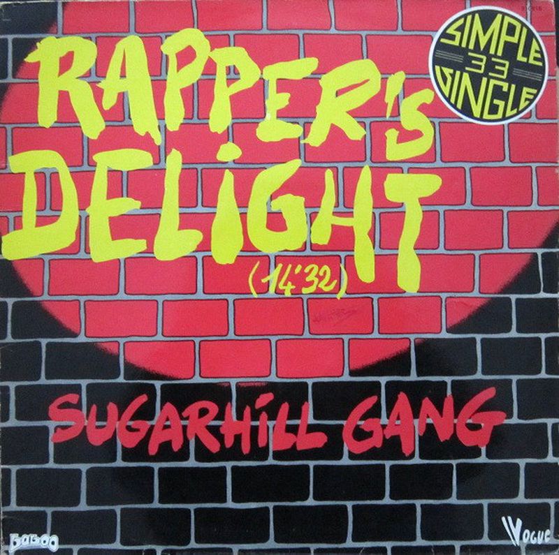 This is the vinyl cover art for the US 12-inch single Rapper's Delight by the artist The Sugarhill Gang in 1979. (Discogs)