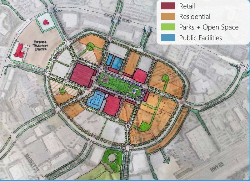 The cultural district concept for the Gwinnett Place Mall site.