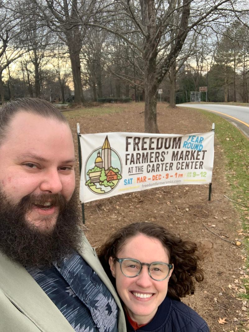 James Palleson and Lela Norras met working in the volunteer booth at Freedom Farmers Market in Atlanta’s Poncey-Highland neighborhood. Courtesy of James Palleson