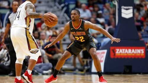 Atlanta Hawks guard Isaiah Taylor (22) during the second half of an NBA basketball game in New Orleans, Monday, Nov. 13, 2017. The Pelicans won 106-105. (AP Photo/Tyler Kaufman)
