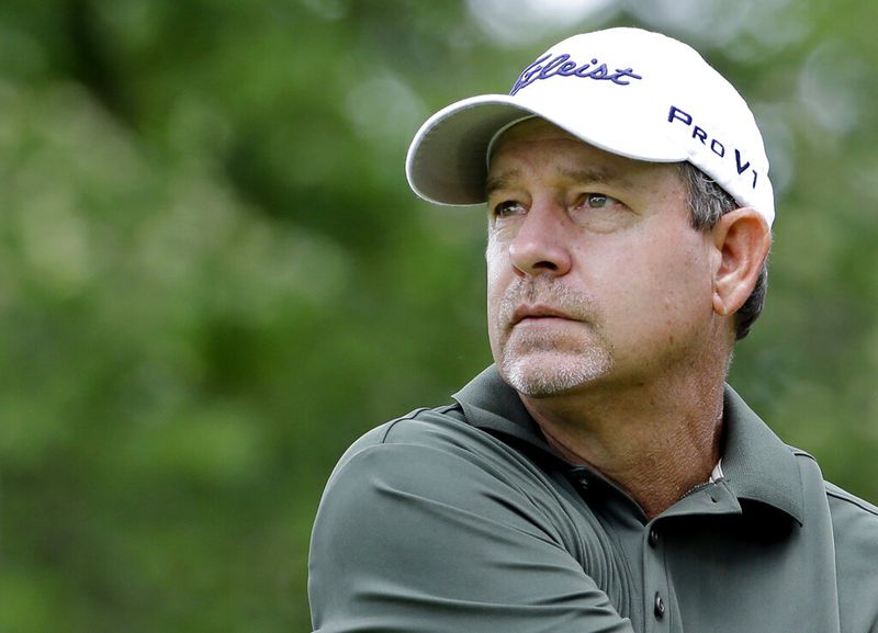 Bart Bryant watches his tee shot on the ninth hole during the second round of the Encompass Championship golf tournament in Glenview, Ill., June 21, 2014.  (AP Photo/Nam Y. Huh, File)