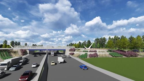 An artist rendering of the future Diverging Diamond Interchange at I-285 and Camp Creek Parkway. CONTRIBUTED