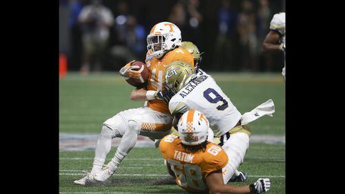 Georgia Tech linebacker Victor Alexander  had two tackles against Tennessee in Monday’s 42-41 loss to the Volunteers.