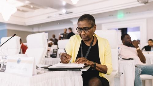 Michele Roberts works during the NBPA Winter Board of Representatives Player Meeting in February. Roberts was one of the most highly praised trial attorneys in Washington, D.C., before switching courts in 2014 and becoming executive director of the union of NBA players. CONTRIBUTED BY NBPA