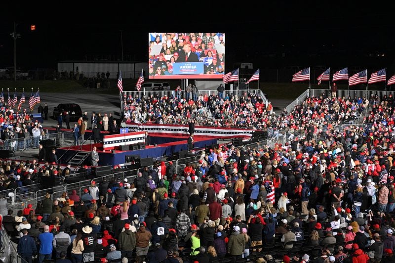 Former President Donald Trump speaks during a March rally for Georgia GOP candidates at the Banks County Dragway in Commerce. Trump backed numerous candidates in the GOP primary, many of them challenging Republican incumbents, and nearly all of them went down in defeat. (Hyosub Shin / Hyosub.Shin@ajc.com)