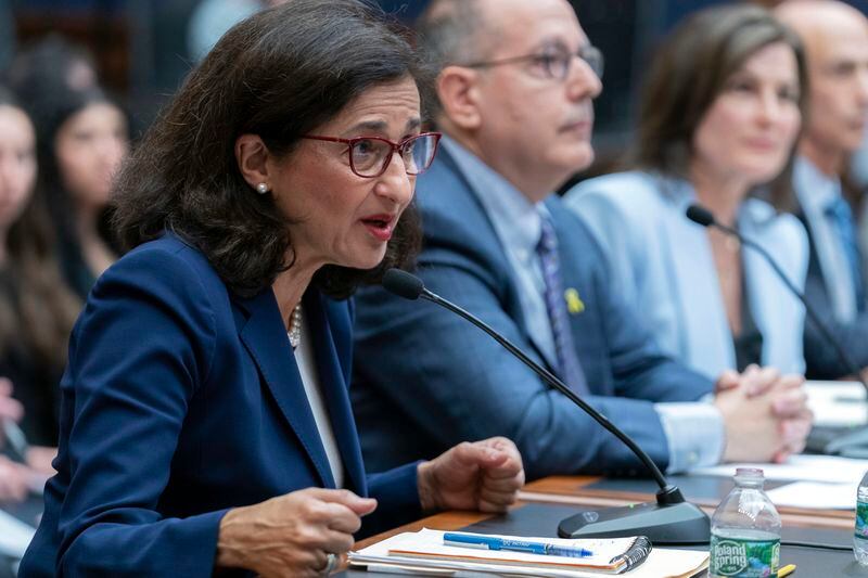 Columbia President Nemat Shafik testifies before the House Committee on Education and the Workforce hearing on "Columbia in Crisis: Columbia University's Response to Antisemitism" on Capitol Hill in Washington, Wednesday, April 17, 2024. (AP Photo/Jose Luis Magana)