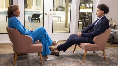 This image released by ABC News shows Robin Roberts, left, during an interview with Brittney Griner for a “20/20” special airing tonight at 10 p.m. ET on ABC. (Michael Le Brecht II/ABC News via AP)