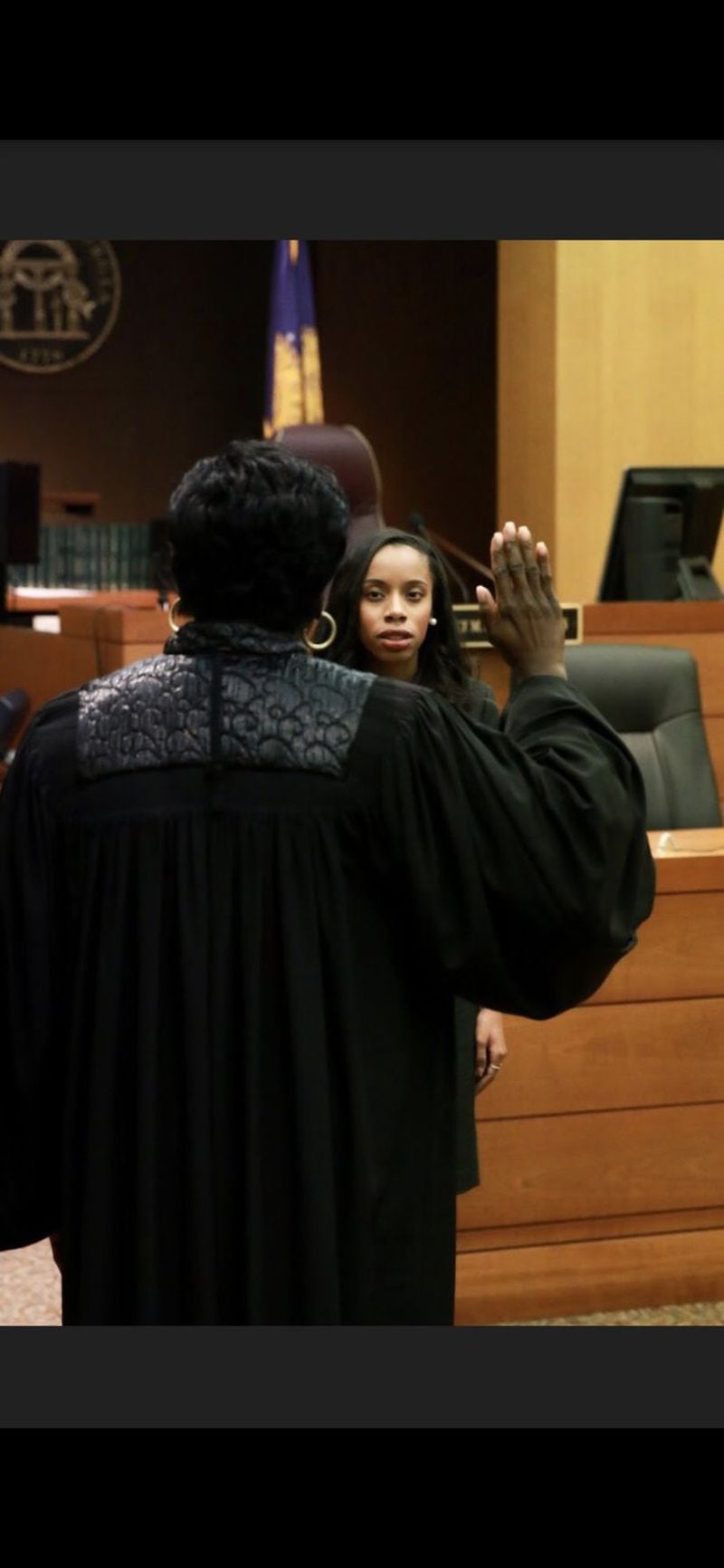 Marriah N. Paige takes the attorney oath of office during a swearing-in ceremony. CONTRIBUTED BY JORDAN BRADLEY