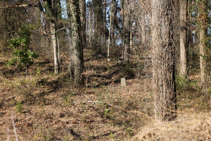 Vegetation at the historic Piney Grove Cemetery in Buckhead is preventing descendants of those buried there from visiting. (Jason Getz / Jason.Getz@ajc.com)