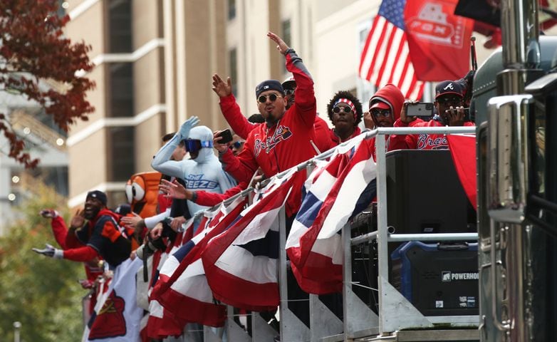 The Braves' World Series parade makes its way through Atlanta, Georgia, on Friday, Nov. 5, 2021. (Photo/Austin Steele for the Atlanta Journal Constitution)