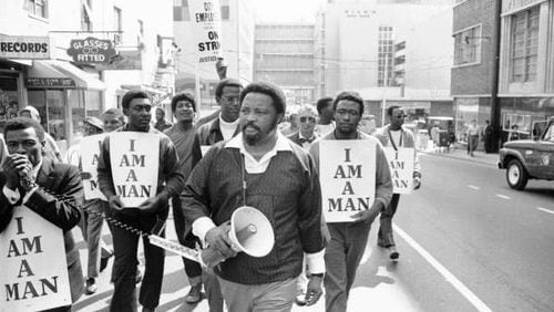 Hosea Williams leads an Atlanta sanitation workers strike, on April 13, 1970. The Atlanta Journal-Constitution