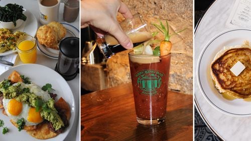 (From left) Brunch from Buttermilk Kitchen, Bloody Mary from Wrecking Bar Brewpub and pancakes from Bread & Butterfly.