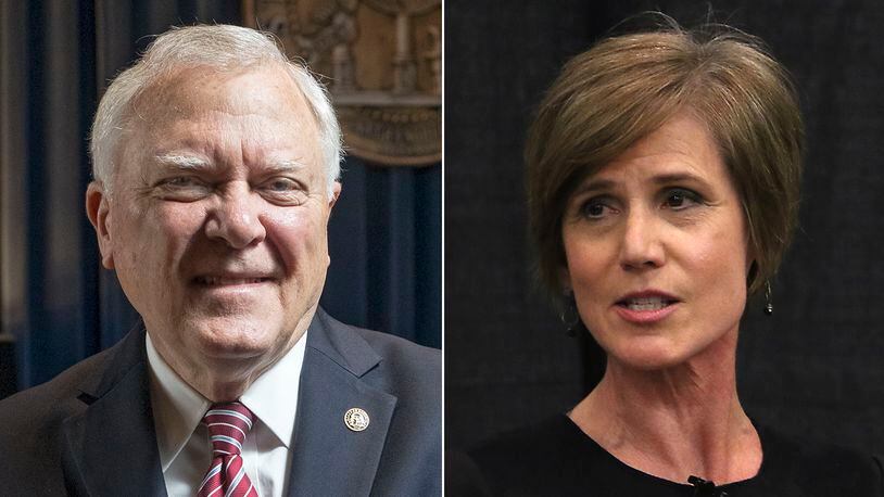 Former Gov. Nathan Deal and former acting U.S. attorney general Sally Yates.  The two are set to play roles in a new nonprofit advocating for criminal justice reform. (Alyssa Pointer / AJC and Emily Haney / Red & Black)