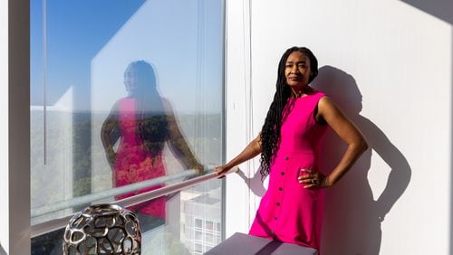 Barbara Jones-Brown, founder and CEO of Freeing Returns, poses for a portrait at her office building in Atlanta on Thursday, April 20, 2023. (Arvin Temkar / arvin.temkar@ajc.com)