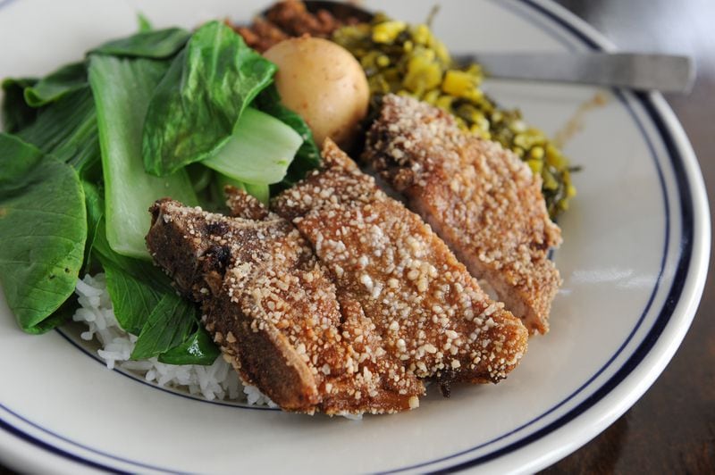 Fried pork chop over rice from La Mei Zi. / (BECKY STEIN PHOTOGRAPHY)
