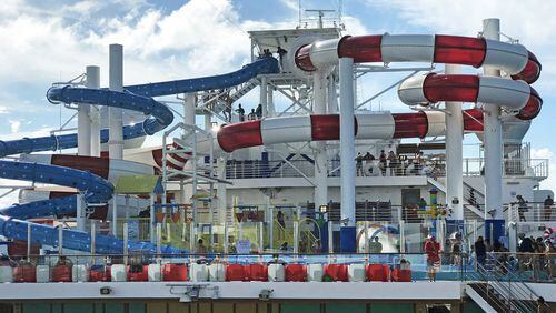 The water works on Carnival Horizon are Dr. Seuss themed, with the Cat in the Hat slide, the Fun Things slide and a huge tipping barrel. (Marjie Lambert/Miami Herald/TNS)