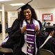 Jarai Boykins prepares to put on her sash before Morris Brown College’s graduation at Big Bethel A.M.E. Church in Atlanta on Saturday, May 18, 2024. (Natrice Miller/ AJC)