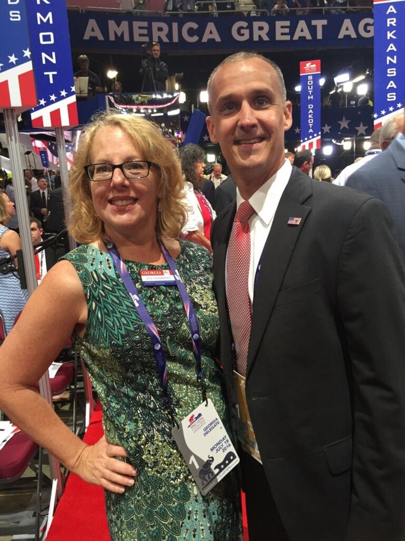 Jill Chambers, a delegate for Donald Trump, at the Republican convention last year with Trump campaign manager Corey Lewandowski. (HANDOUT PHOTO)