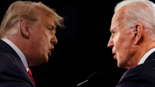 A new Atlanta Journal-Constitution poll shows presidential candidates Donald Trump, left, and Joe Biden deadlocked in Georgia.