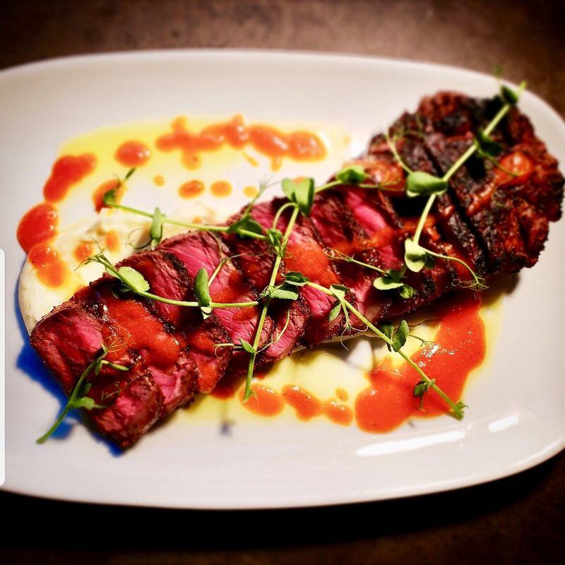 Chargrilled NY Strip with Truffle Parsnip Puree and Red Pepper Vinegar. CONTRIBUTED BY RATHBUN’S RESTAURANTS