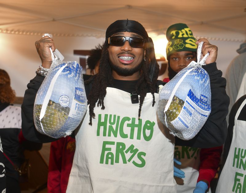 Quavo Cares, a foundation of Atlanta rapper Quavo, launched a pre-Thanksgiving farmers market for families in the area on Monday, Nov. 20, 2023. Credit: Prince Williams/WireImage