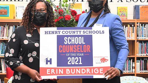 Erin Bundrige with Dr. Chon Hester, coordinator of school counseling.