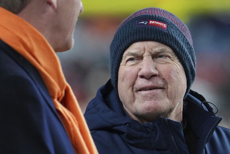 New England Patriots head coach Bill Belichick against the Denver Broncos of an NFL football game Sunday December 24, 2023, in Denver. (AP Photo/Bart Young)